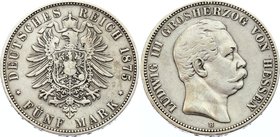 Germany - Empire Hessen-Darmstadt 5 Mark 1875 H RARE

KM# 353; Silver; Ludwig III