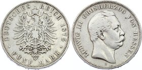 Germany - Empire Hessen-Darmstadt 5 Mark 1875 H

KM# 353; Silver; Ludwig III