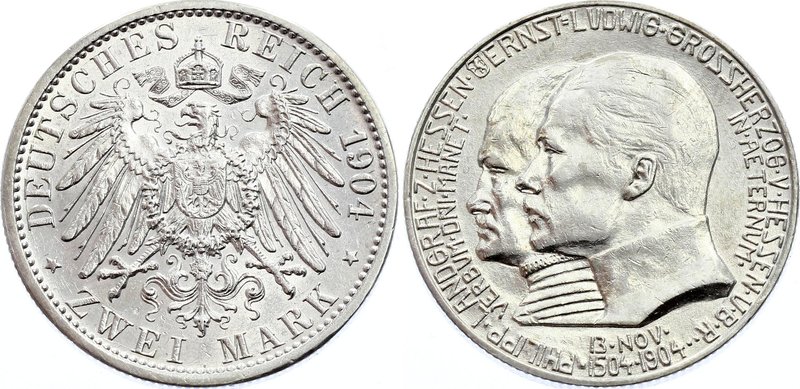 Germany - Empire Hessen-Darmstadt 2 Mark 1904

KM# 372; Silver; 400th Birthday...