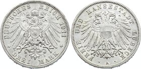 Germany - Empire Lubeck 3 Mark 1911 A

KM# 215; Silver