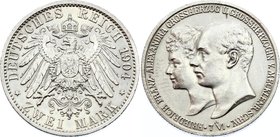 Germany - Empire Mecklenburg-Schwerin 2 Mark 1904 A

KM# 333; Silver; Friedrich Franz IV Wedding