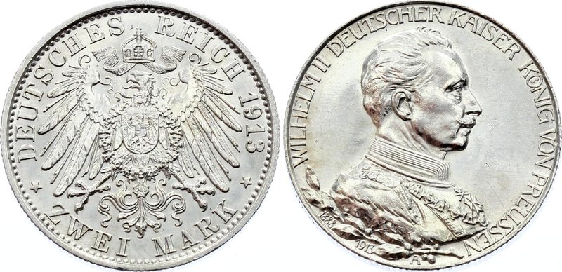 Germany - Empire Prussia 2 Mark 1913 A

KM# 533; Silver; 25th Year of Reign