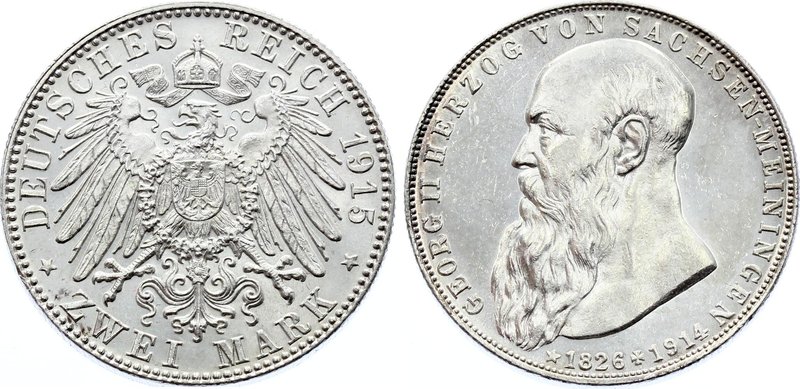 Germany - Empire Saxe - Meiningen 2 Mark 1915

KM# 206; Silver; Death of Georg...