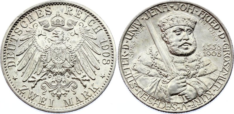 Germany - Empire Saxe - Weimar - Eisenach 2 Mark 1908 A

KM# 219; Silver; Jena...