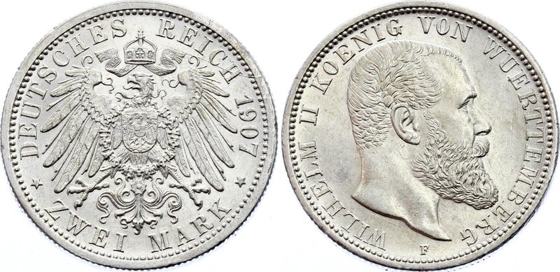 Germany - Empire Wurttemberg 2 Mark 1907 F

KM# 631; Silver; Wilhelm II; AUNC