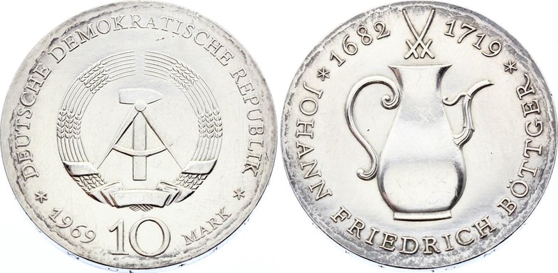 Germany 10 Mark 1969 A

KM# 24; Silver; 250th Anniversary of Death of Johann F...