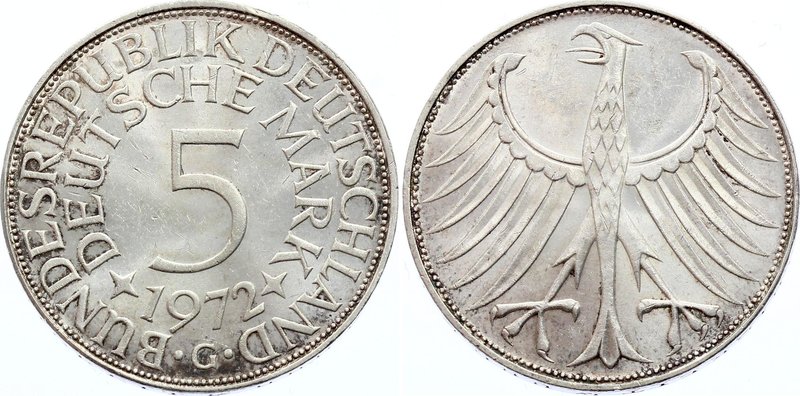 Germany 5 Mark 1972 G

KM# 112; Silver; FRG