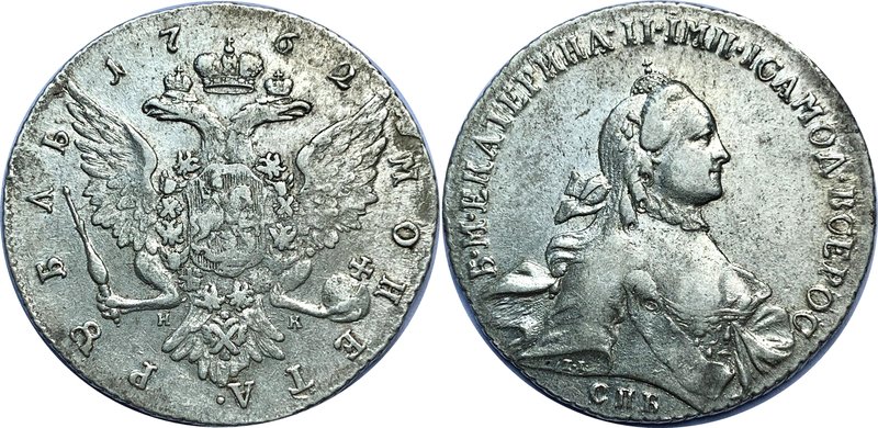 Russia 1 Rouble 1762 СПБ HK

Bit# 182; Silver; Edge cordlike leftwards; XF