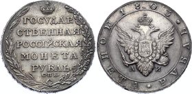 Russia 1 Rouble 1803 СПБ АИ

Bit# 33; Silver 20,73 g.; 2,25 Roubles Petrov; UNC; Coin from an old collection; Dark grey patina with underlying lustr...