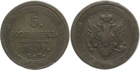 Russia 5 Kopeks 1809 ЕМ RR

Bit# 299 R1; Copper 46,56g.; Very rare