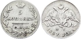 Russia 5 Kopeks 1827 СПБ НГ

Bit# 150; Silver; Mint lustre The coin is from old collection.