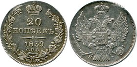 Russia 20 Kopeks 1839 СПБ НГ

Bit# 321; Silver; XF-AU; Large ribbon.