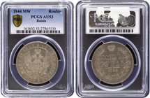 Russia 1 Rouble 1844 MW PCGS AU53

Bit# 423, Eagle tale is curverd. Warsaw Mint. Silver, mint luster remains. PCGS AU53.
