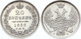 Russia 20 Kopeks 1852 СПБ ПА

Bit# 341; Silver, AUNC-UNC