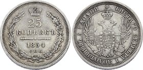 Russia 25 Kopeks 1854 СПБ HI

Bit# 310; Silver, VF.