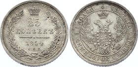 Russia 25 Kopeks 1854 СПБ HI

Bit# 310; Silver, AUNC, remains of mint luster!.