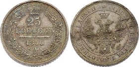 Russia 25 Kopeks 1856 СПБ ФБ

Bit# 54; Silver, XF-AUNC. Remains of mint luster and interesting patina.