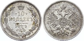 Russia 10 Kopeks 1859 СПБ ФБ R

Bit# 162 R; Silver, UNC.