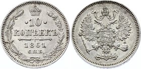Russia 10 Kopeks 1861 СПБ

Bit# 292; Silver, AUNC