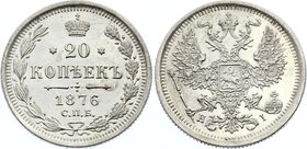 Russia 20 Kopeks 1876 СПБ HI

Bit# 227; Silver, AUNC, mint luster.