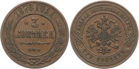 Russia 3 Kopeks 1876 СПБ

Bit# 515; Copper 9,66g.