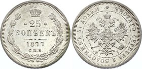 Russia 25 Kopeks 1877 СПБ НІ

Bit# 154; Silver, AUNC, of mint luster!.