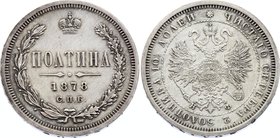 Russia Poltina 1878 СПБ НФ

Bit# 127; Silver;1 Rouble Petrov; AUNC; Old cabinet patina with underlying lustre; Comes from the Jean ELSEN auction wit...