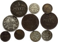 Russia - Finland Nice Lot of 10 Coins 1866 - 1875

1, 5, 25 Pennia 1 Markka 1866-1875; With Silver; Excellent selection both for the beginning colle...