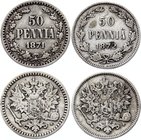 Russia - Finland Lot of 2 Coins 50 Pennia 1871 -1872 S

Silver