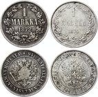 Russia - Finland Lot of 2 Coins 1 Markka 1872 - 1874 S

Silver