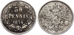 Russia - Finland 50 Pennia 1874 S

Bit# 639; Silver 2.46g
