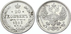 Russia 20 Kopeks 1883 СПБ ДС

Bit# 101; Silver, AUNC, Mint luster.