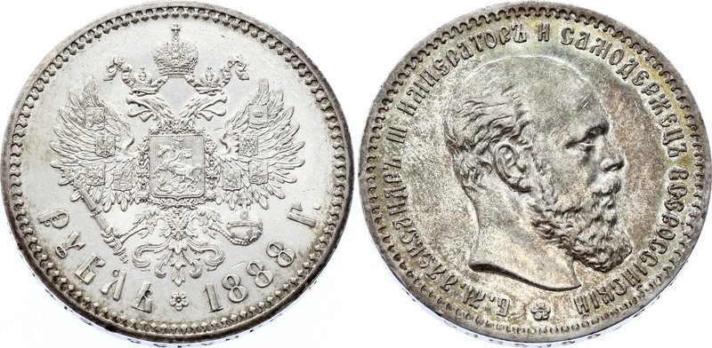 Russia 1 Rouble 1888 АГ

Bit# 71; Silver, UNC. Original Patina, Full mint lust...