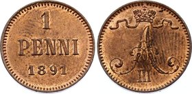 Russia - Finland 1 Penni 1891

Bit# 254; Copper 1.28g; UNC Full Mint Luster