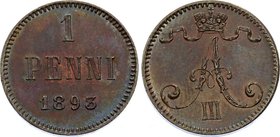 Russia - Finland 1 Penni 1893

Bit# 256; Copper 1.29g; UNC- Nice Toning