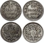 Russia - Finland Lot of 2 Coins 50 Pennia 1889 - 1890 L

Silver