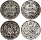 Russia - Finland Lot of 2 Coins 50 Pennia 1891 - 1893 L

Silver