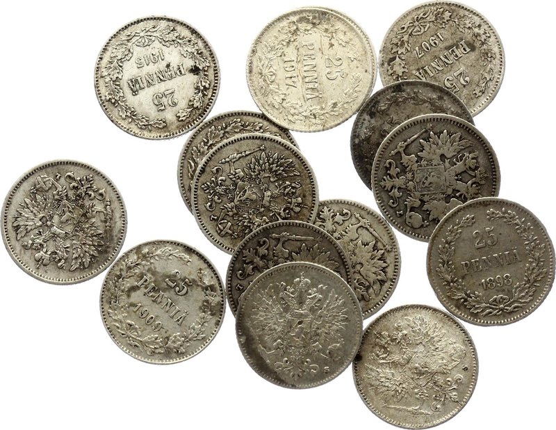 Russia - Finland Full Set of 15 Coins 25 Pennia 1897 - 1917

Excellent selecti...