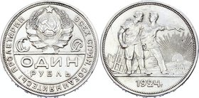 Russia - USSR 1 Rouble 1924 ПЛ

Y# 90.1 (Edge Type 1); Silver 19.75g