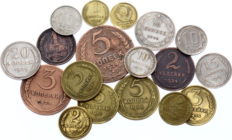 Russia - USSR Lot of 18 Coins

Different denominations with different dates; W...