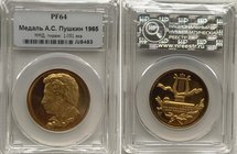 Russia - USSR Gold Medal 1965 Alexander Pushkin NNR PF64

PROOF. MMD - Moscow Mint. 1051 Mintage. Gold (.900), 10g. 20mm. Rare. СССР Медаль А.С. Пуш...