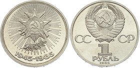 Russia - USSR 1 Rouble 1985

Y# 198.1; Proof; Leningrad Mint; 40th Anniversary of the End of World War II