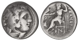 Dracma. 336-323 a.C. ALEJANDRO MAGNO. CARDIA. Anv.: Cabeza de Hércules con piel de león a derecha. Rev.: Zeus entronizado a izquierda, detrás leyenda,...