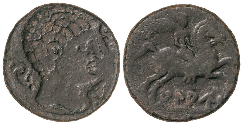 As. 120-80 a.C. ALAUN (ALAGÓN. Zaragoza). Anv.: Cabeza masculina a derecha, entr...