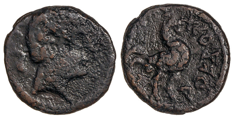 Semis. 150-20 a. C. ARECORATAS (ÁGREDA. Soria). Anv.: Cabeza masculina a derecha...