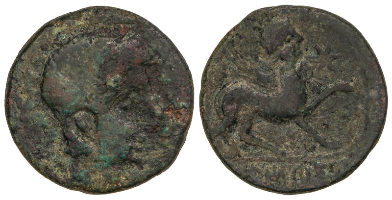 As. 100-80 a. C. BASTELE (BAZA, Granada). Anv.: Cabeza masculina a derecha. Rev....