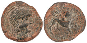 As. Mediados siglo II a.C. CASTULO (CAZLONA, Jaén). Anv.: Cabeza masculina a derecha con diadema. Rev.: Esfinge a derecha, delante estrella, debajo le...