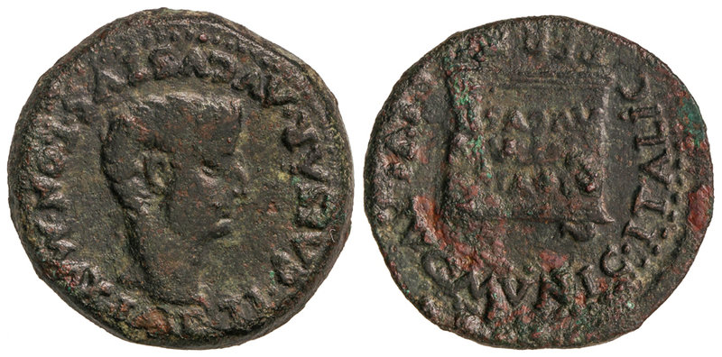 As. 14-36 d.C. ÉPOCA DE TIBERIO. ITALICA. Anv.: IMP. TI. CAESAR AVGVSTVS PON. MA...