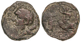 Semis. 150-50 a.C. LASCUTA. Anv.: Busto masculino (Hércules) a izquierda sosteniendo maza; leyenda alrededor. Rev.: Elefante a derecha, delante jabalí...