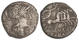 Republic. Denario. 132 a.C. ABURIA-6. Marcius Aburius M. f. y M. f. Geminus. 3,56 grs. AR. Cal-60; FFC-88. MBC-.